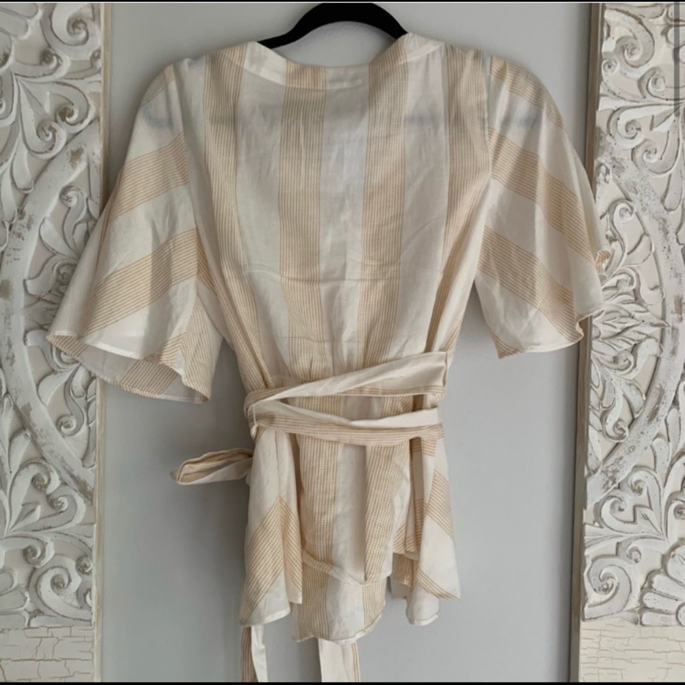 Loft wrap front striped gold and white blouse - Picture 2 of 16